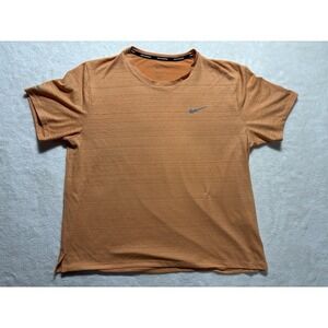 Nike Running Short Sleeve Solid Orange Shirt Dri-Fit Mens Large